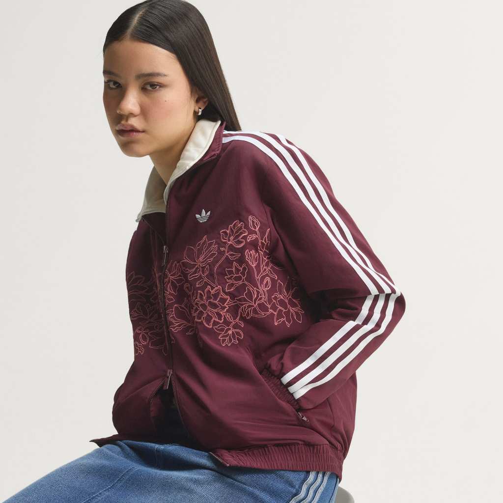 Adidas FLORAL GFX Firebird Loose TRACK JACKET Maroon KX1875