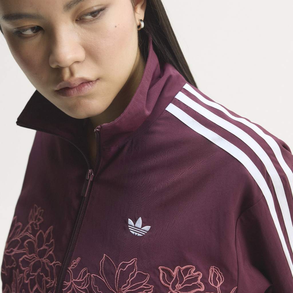 Adidas FLORAL GFX Firebird Loose TRACK JACKET Maroon KX1875