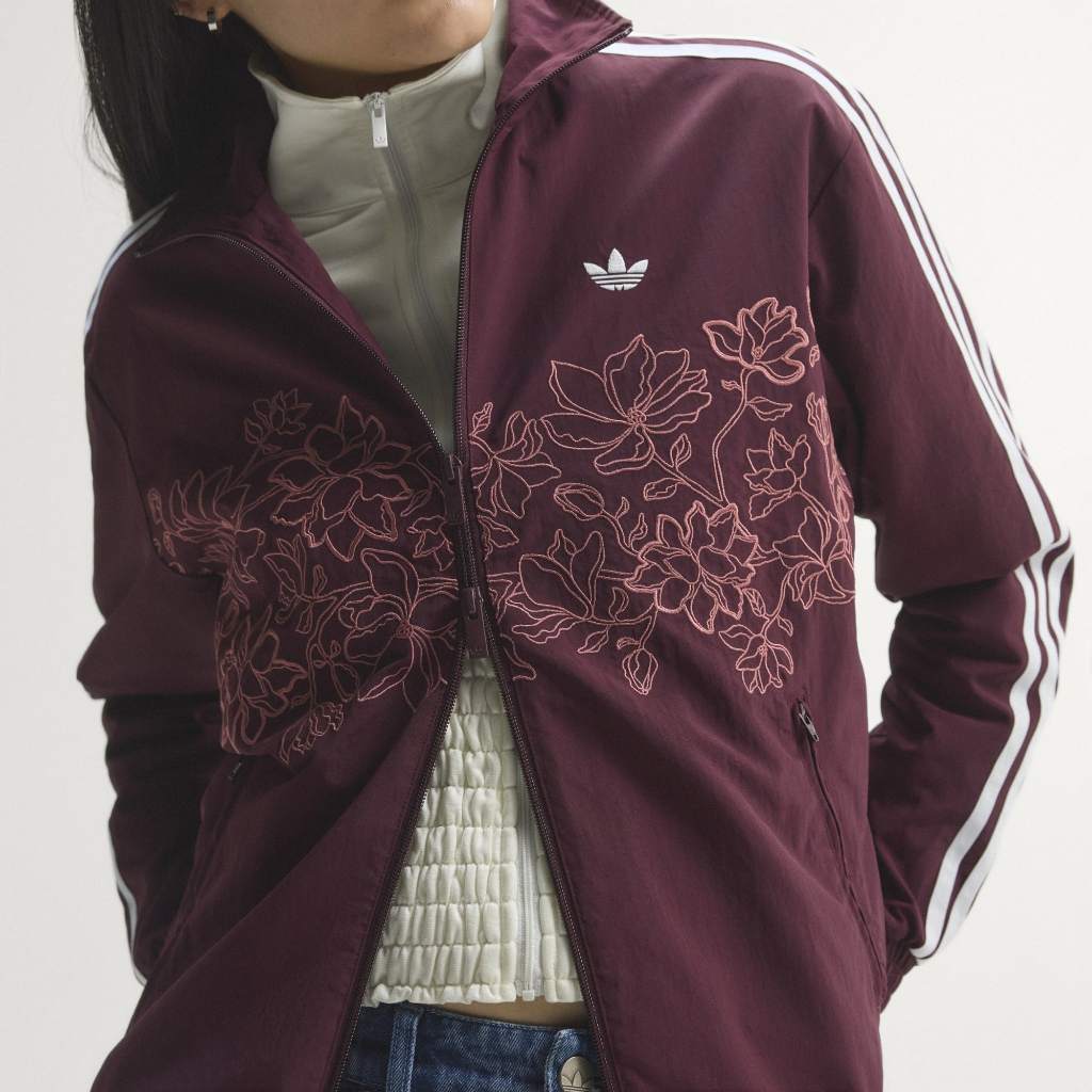 Adidas FLORAL GFX Firebird Loose TRACK JACKET Maroon KX1875