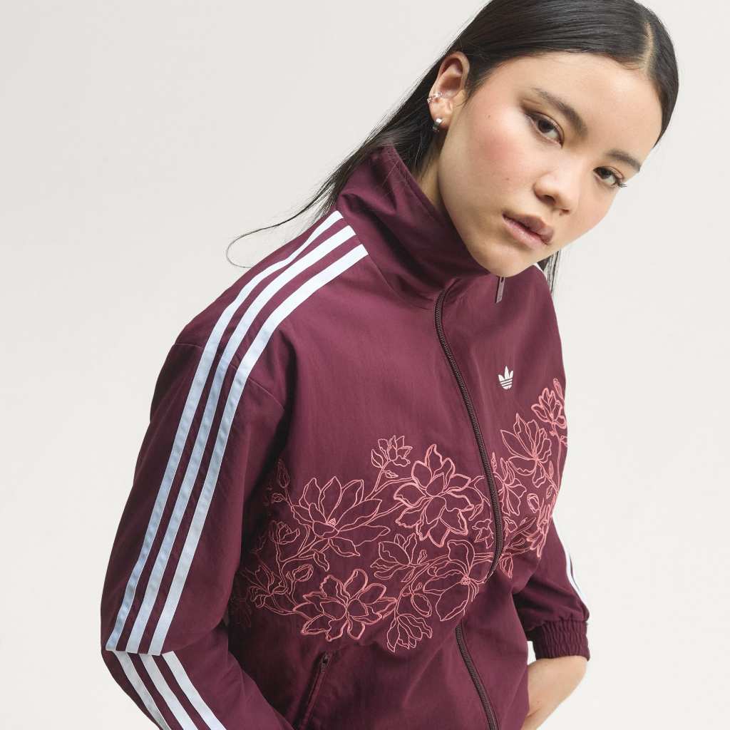 Adidas FLORAL GFX Firebird Loose TRACK JACKET Maroon KX1875