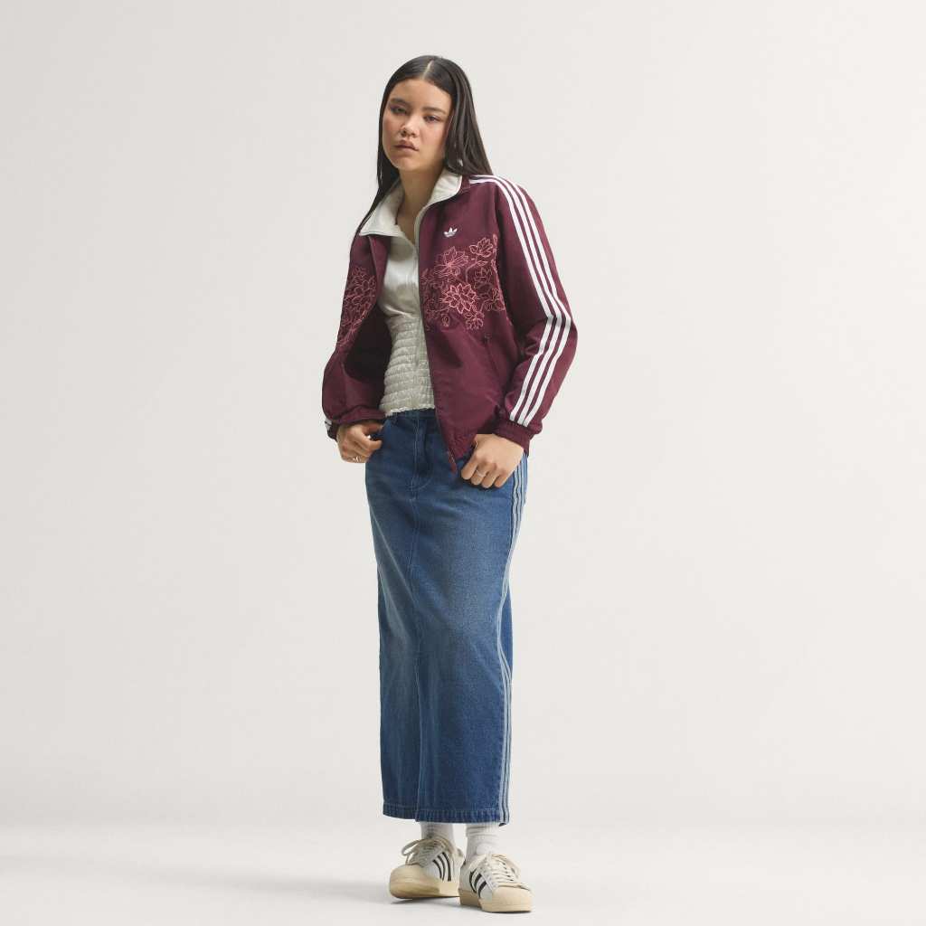 Adidas FLORAL GFX Firebird Loose TRACK JACKET Maroon KX1875