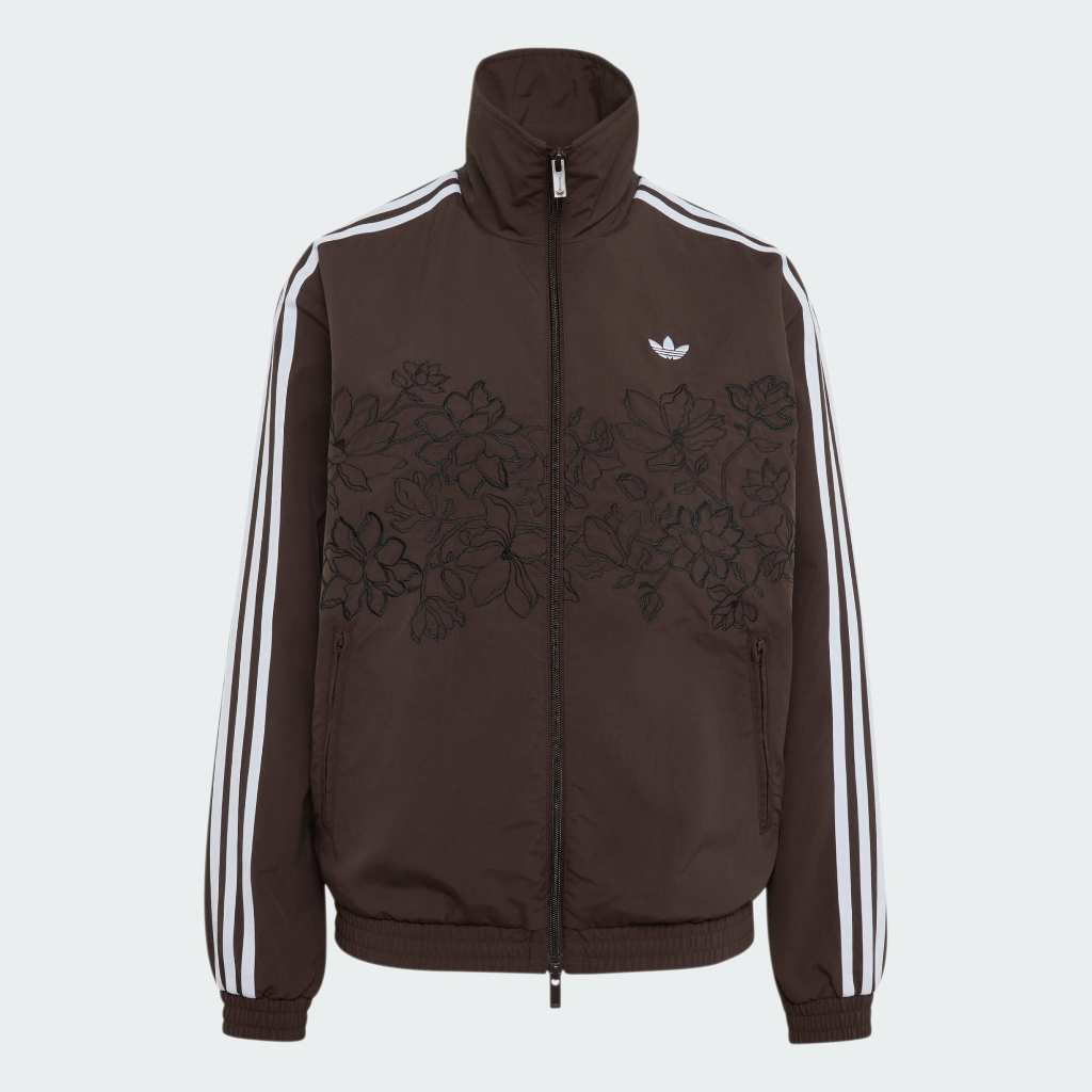 Adidas FLORAL GFX Firebird Loose TRACK JACKET Aurora Coffee Brown KX1874