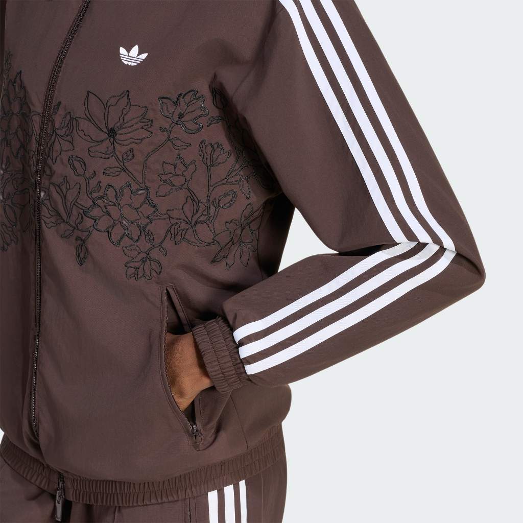 Adidas FLORAL GFX Firebird Loose TRACK JACKET Aurora Coffee Brown KX1874