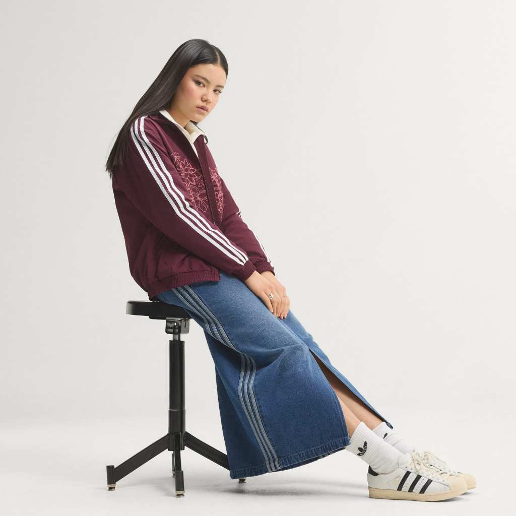 Adidas FLORAL GFX Firebird Loose TRACK JACKET Maroon KX1875