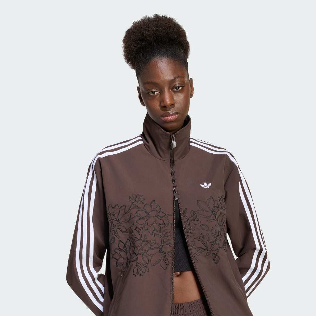 Adidas FLORAL GFX Firebird Loose TRACK JACKET Aurora Coffee Brown KX1874