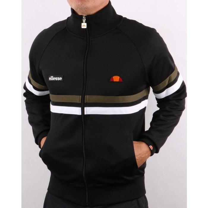 ELLESSE RIMINI TRACK TOP BLACK KHAKI WHITE 80s Casual ORIGINAL