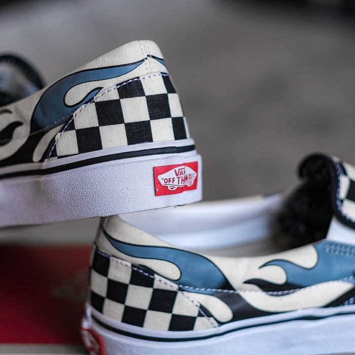 Vans Slip On Checkerboard Flame Black White Blue