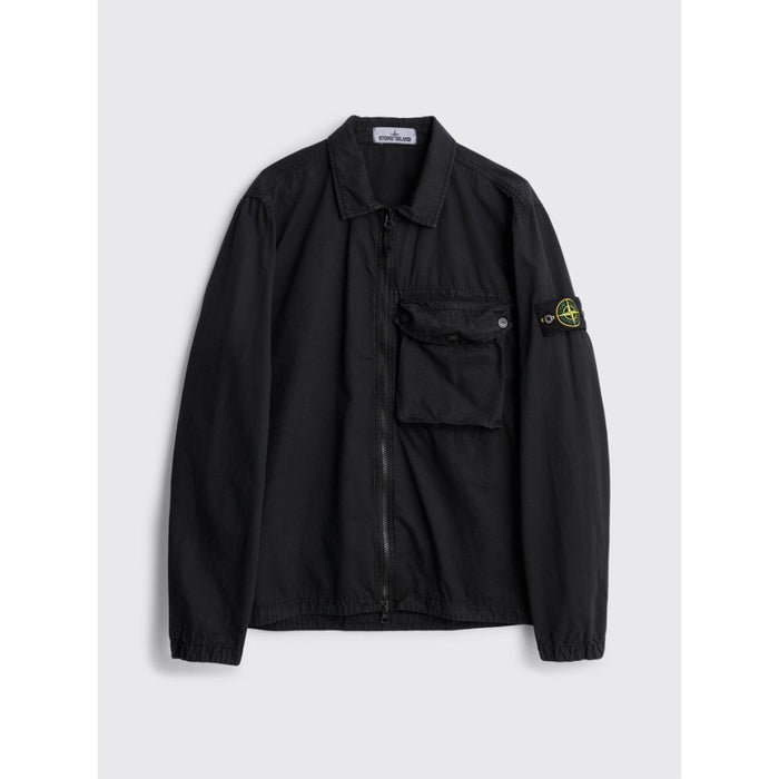 STONE ISLAND GD BRUSHED COTTON ZIP OVERSHIRT BLACK