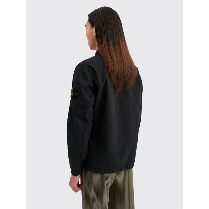 STONE ISLAND GD BRUSHED COTTON ZIP OVERSHIRT BLACK