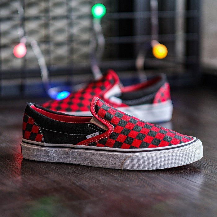 Vans Slip On Black Formula Red Checkerboard