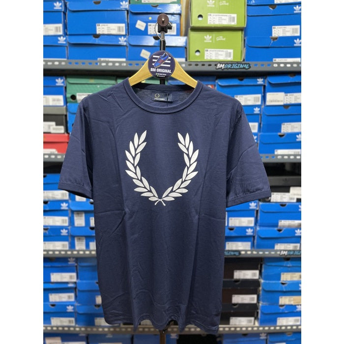 Fred Perry Taped Laurel Ringer Tee Blue ORIGINAL M1532