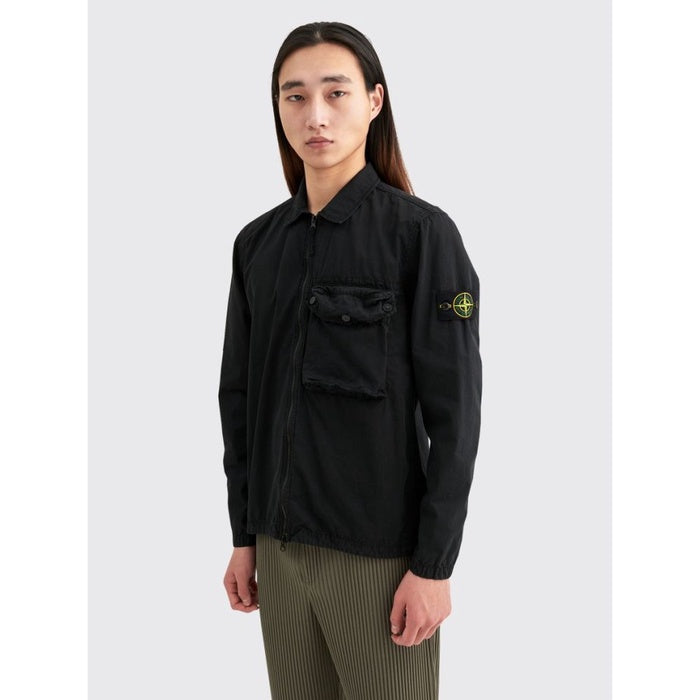 STONE ISLAND GD BRUSHED COTTON ZIP OVERSHIRT BLACK