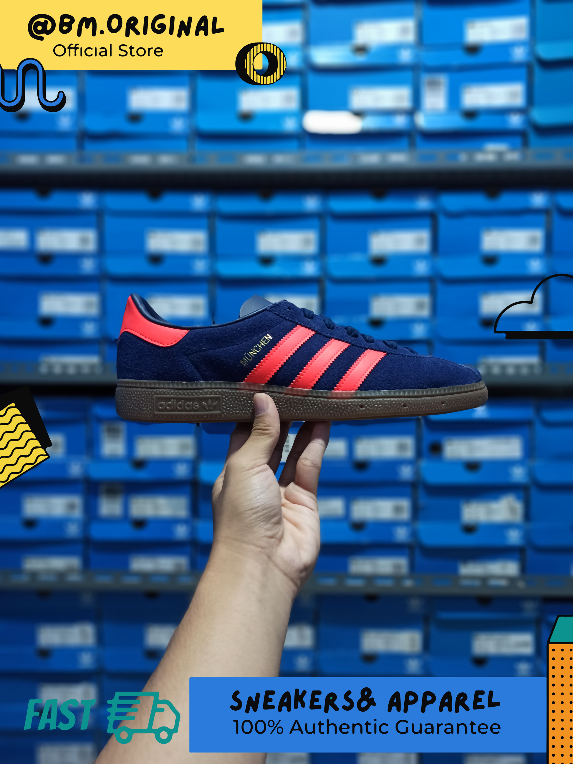 Adidas Munchen Dark Blue Solar Red Gum GY7400