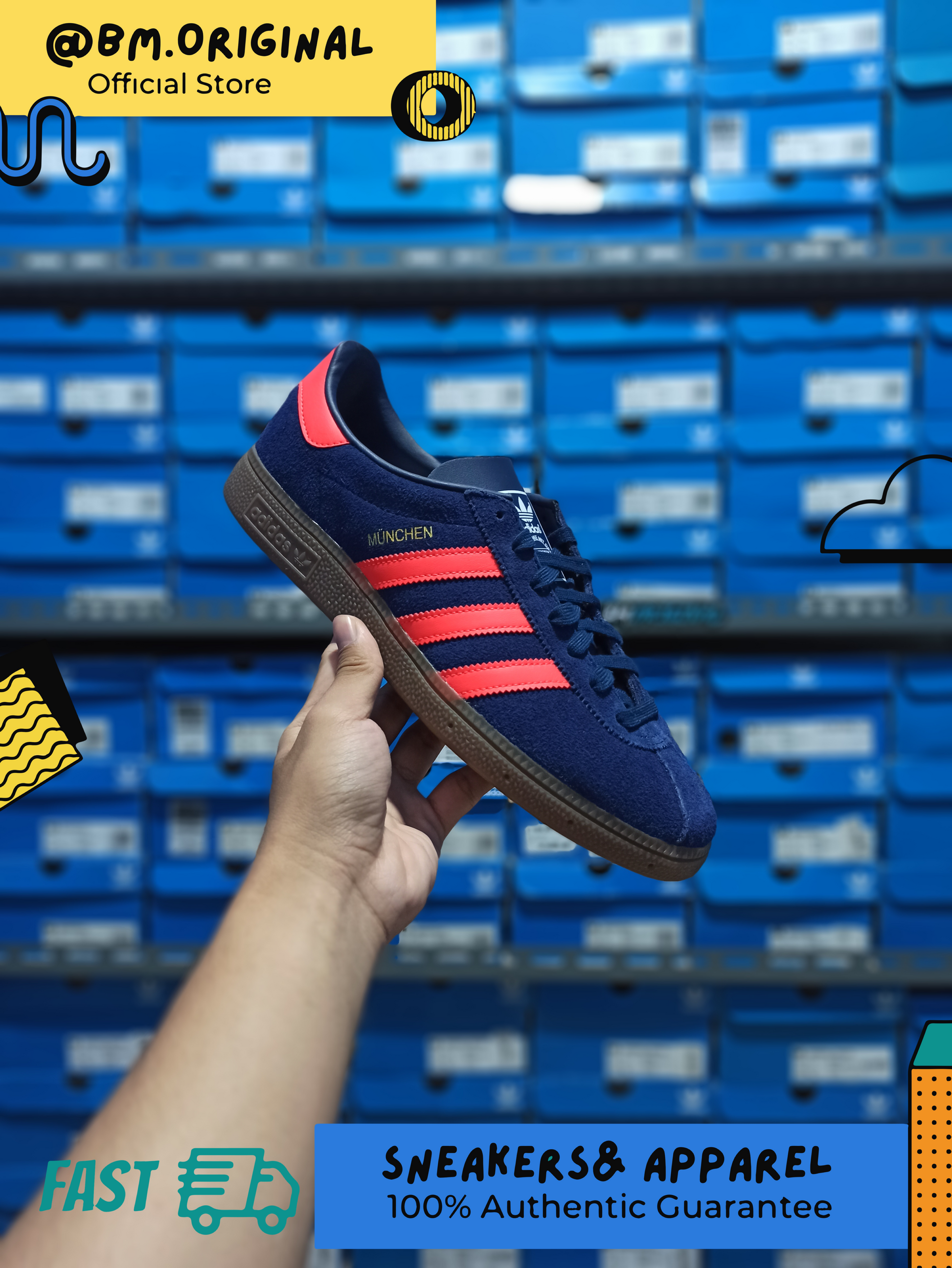 Adidas Munchen Dark Blue Solar Red Gum GY7400
