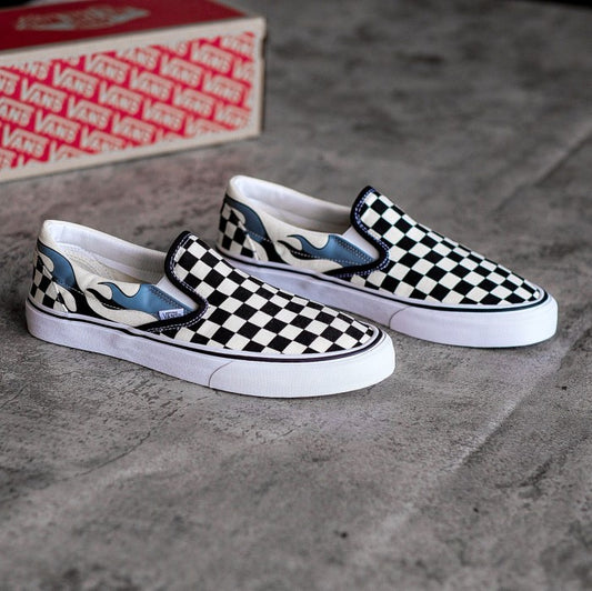 Vans Slip On Checkerboard Flame Black White Blue