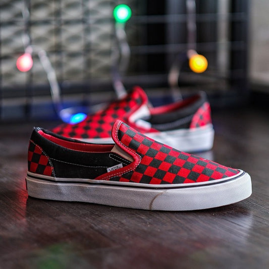 Vans Slip On Black Formula Red Checkerboard