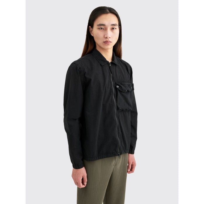 STONE ISLAND GD BRUSHED COTTON ZIP OVERSHIRT BLACK