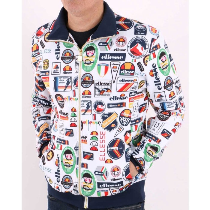 ELLESSE BADGED TRACK TOP WHITE MULTI 80s Casual ORIGINAL