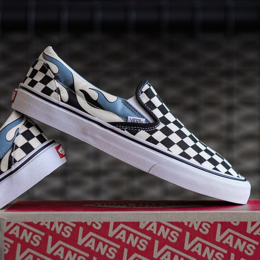Vans Slip On Checkerboard Flame Black White Blue