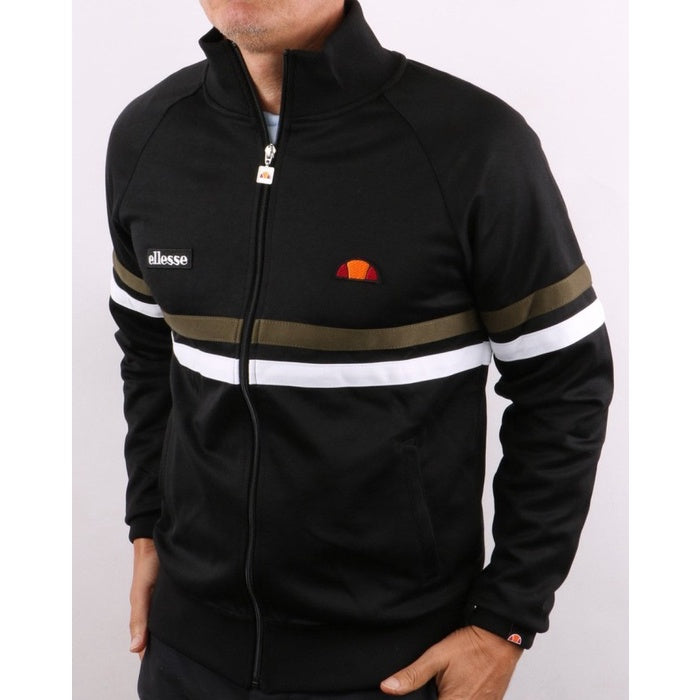 ELLESSE RIMINI TRACK TOP BLACK KHAKI WHITE 80s Casual ORIGINAL